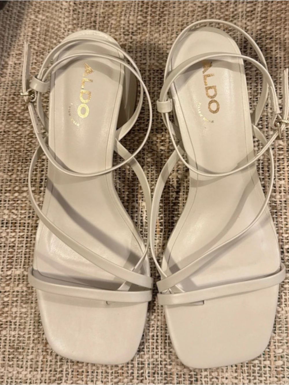 Aldo White Strappy Square-Toe Ankle Wrap Sandals